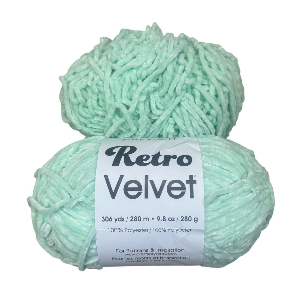 Premier Yarns Retro Velvet Seedling Mint Green Bulky Yarn 1.5 Skeins 1088-17